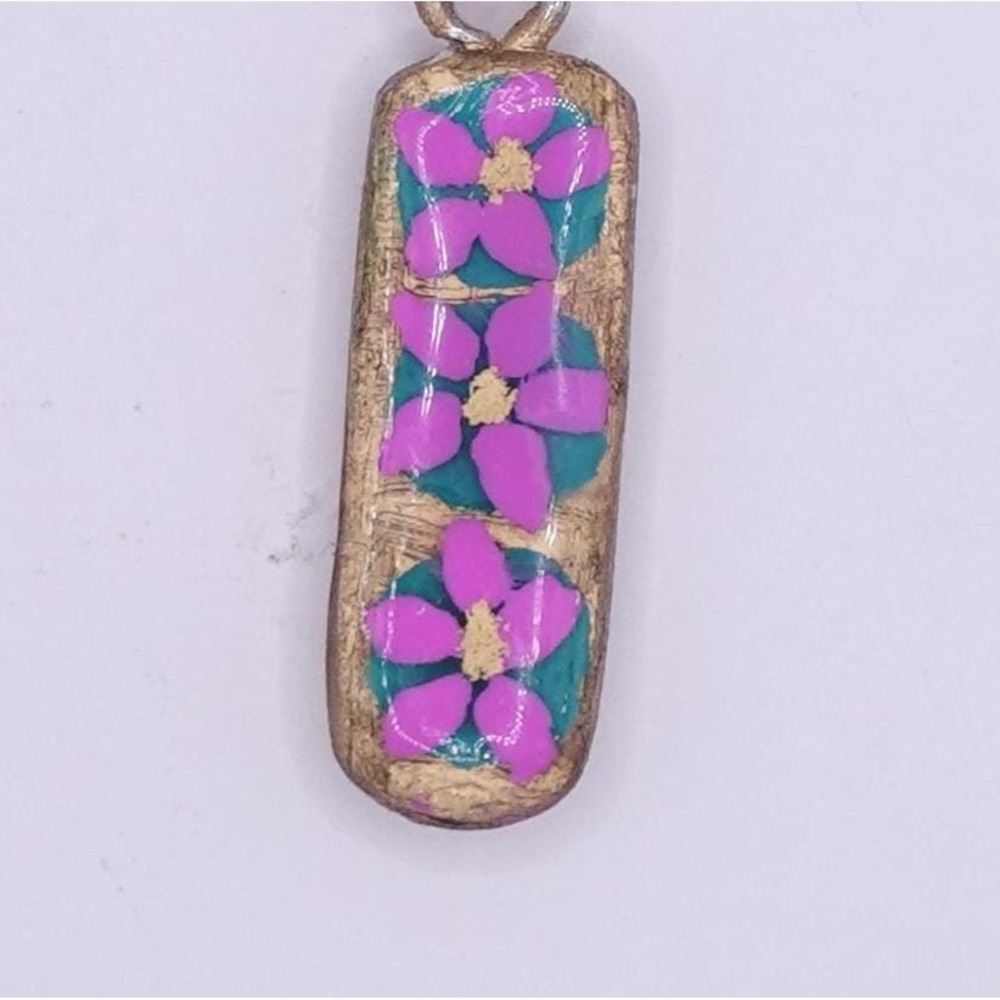 Pink Floral Polymer Clay Pendant Necklace Boho Garden Art Jewelry Cottagecore - Picture 7 of 9